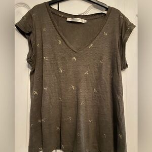 100% Linen Brown Relaxed Cap Sleeve T-Shirt